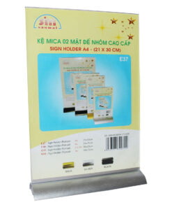 Kệ mica 2 mặt A4 đế lùa nhôm cao cấp E37 - 210x300mm