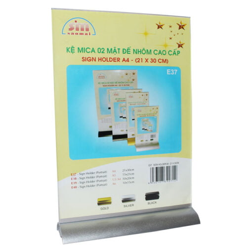 Kệ mica 2 mặt A4 đế lùa nhôm cao cấp E37 - 210x300mm